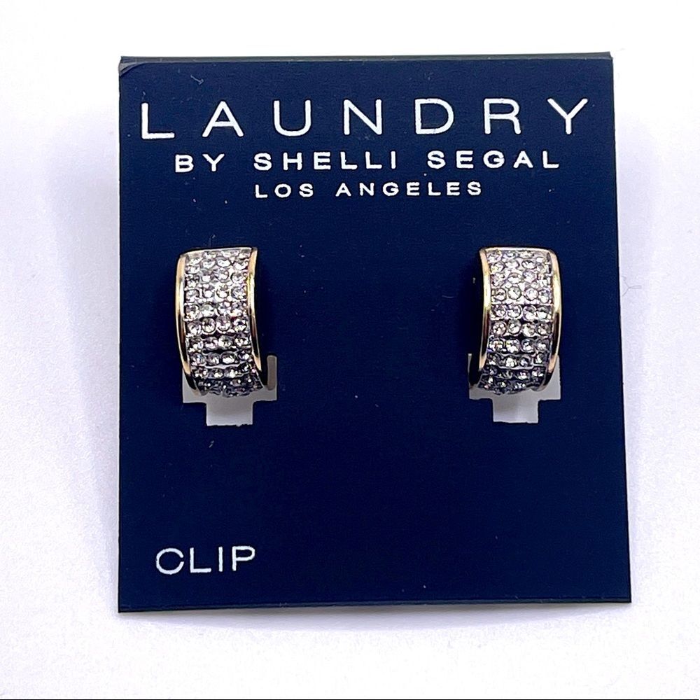 Clip-On Rhinestone Banded Huggie Hoop Earrings - Laundry by Shelli Segal